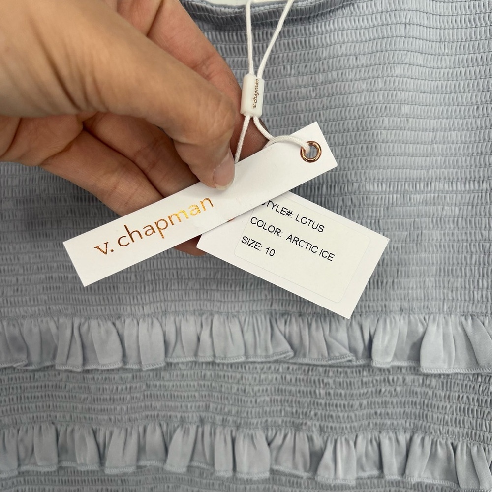 V. Chapman Lotus Ruffle Bodycon Tie Sleeve Midi Dress in Arctic Ice 10 NWT - Picture 6 of 9